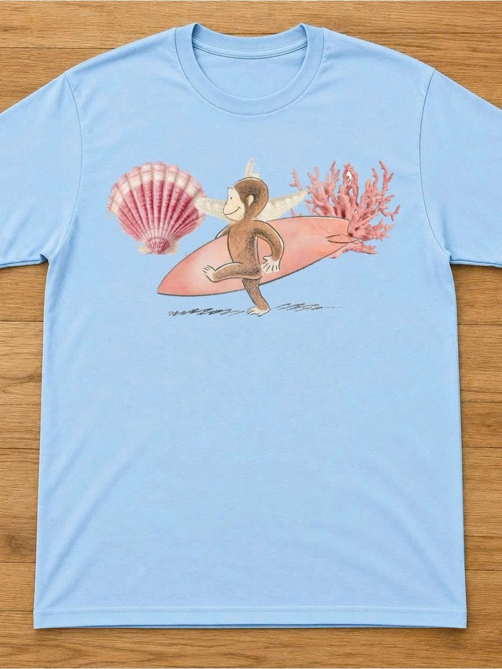 Light Blue Surf Monkey Graphic Tee